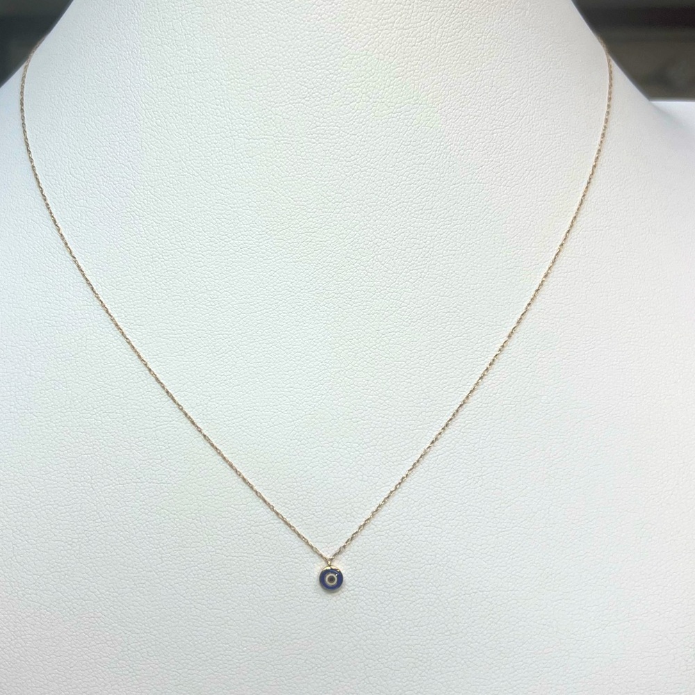 SOLD SOLID 14K Yellow Gold Evil Nazar Eye 18” Necklace VERY DAINTY - Picture 1 of 3